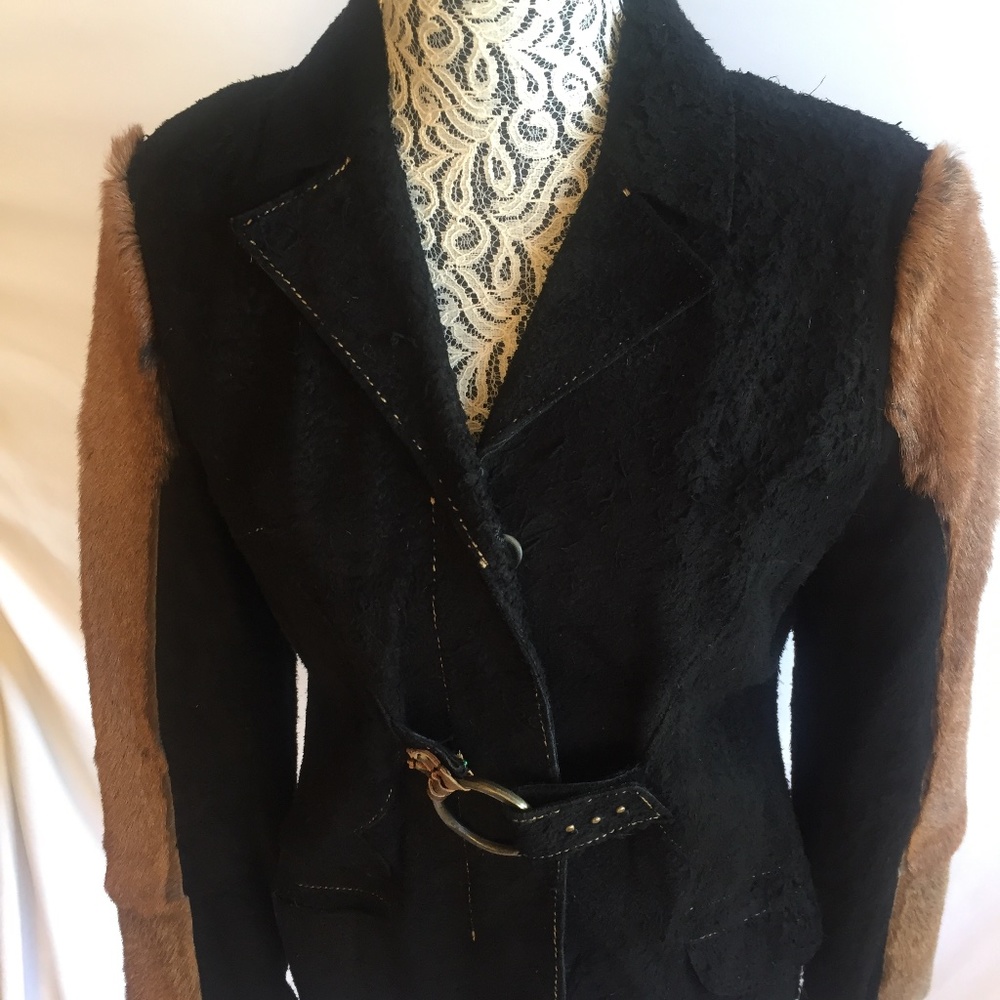 Just Cavalli  RARE Distressed Leather and Calf Hair Sleeves